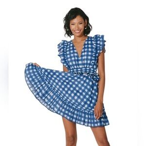 Cleobella Blue and White Checkered Mini Dress
